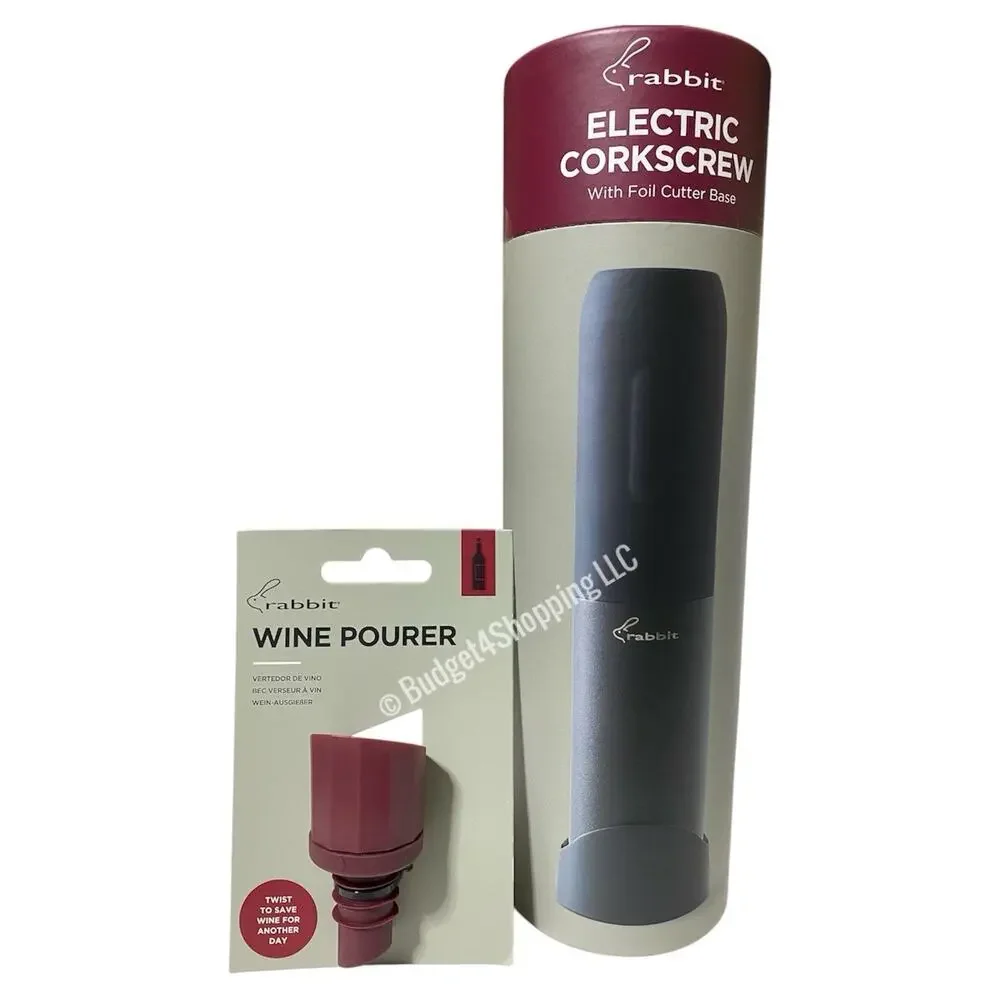 Rabbit Electric Corkscrew with Foil Cutter Base & Rabbit Wine Pourer Bundle